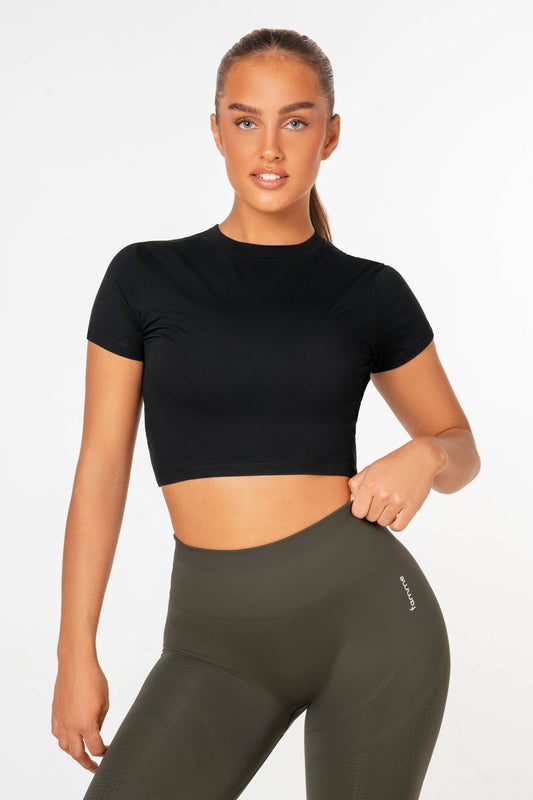 Black Cropped Stretch T-Shirt - for dame - Famme - T-Shirt