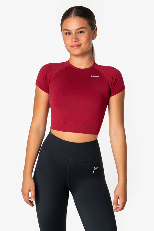 Red Seamless Cropped T-Shirt - for dame - Famme - T-Shirt